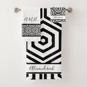 Conjunto De Toalhas Na moda moderno, preto e branco, geométrico