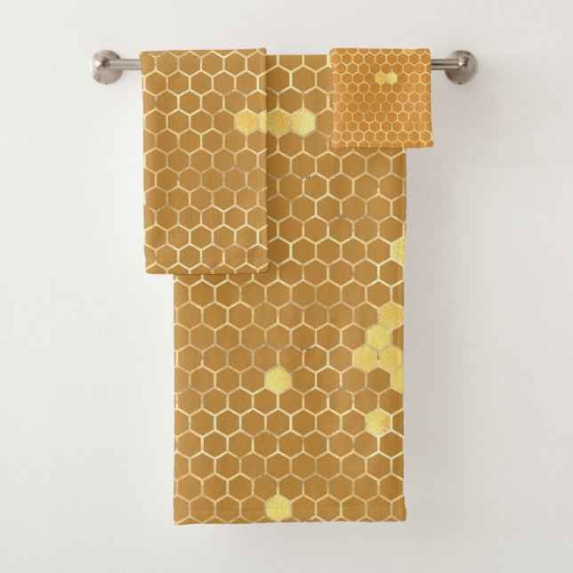 Conjunto De Toalhas Na moda Tan Dourado Honeycomb (Insitu)