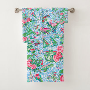 Conjunto De Toalhas Nantucket Preppy Palm Beach Impressão