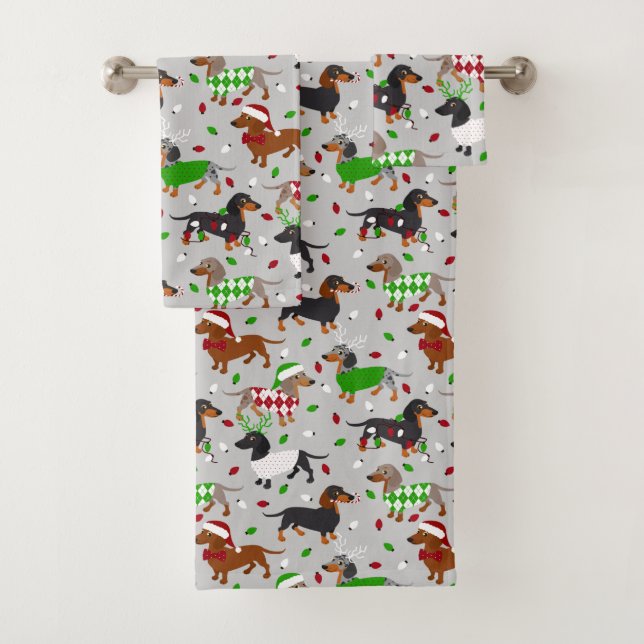 Conjunto De Toalhas Natal Dachshund Todos os Casacos (Insitu)