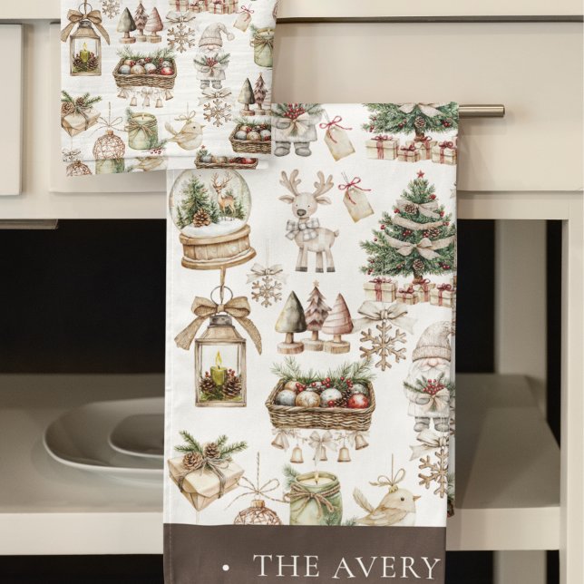 Conjunto De Toalhas Natal de Aquarela Elegante Personalizado (Criador carregado)