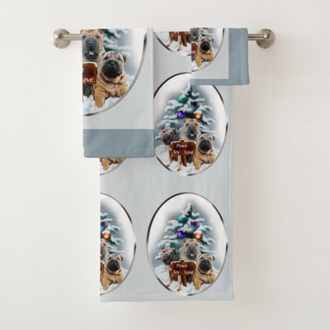 Conjunto De Toalhas Natal de Shar-Pei Chinês (Insitu)