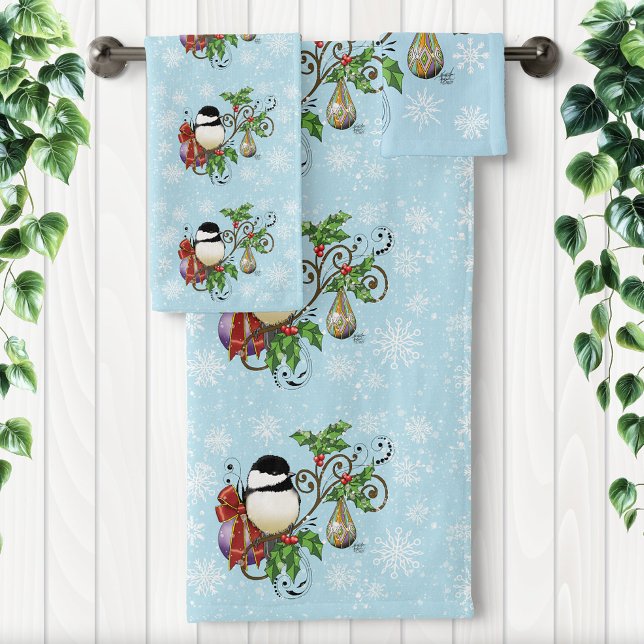 Conjunto De Toalhas Natal do Chickadee de inverno (Criador carregado)