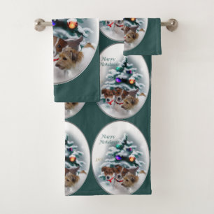 Conjunto De Toalhas Natal do trio de Jack Russell Terrier