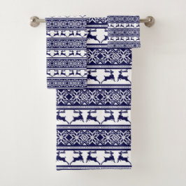 Conjunto De Toalhas Natal, Escandinavo Folk Azul e Branco