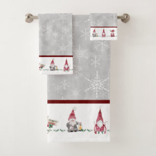 Conjunto De Toalhas Natal Eu Amo Gnomos Cinzas Vermelhas Escandinavas