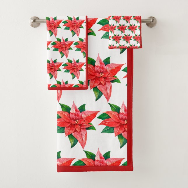 Conjunto De Toalhas Natal Floral do Elegante Red e Poinsettia Verde (Insitu)