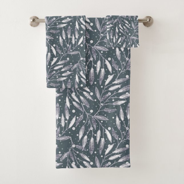 Conjunto De Toalhas Natal, galhos prateados, brancos, flocos de neve,  (Insitu)