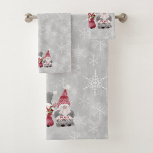 Conjunto De Toalhas Natal Gnomo Scandinavian Love Joy Peace Cinza
