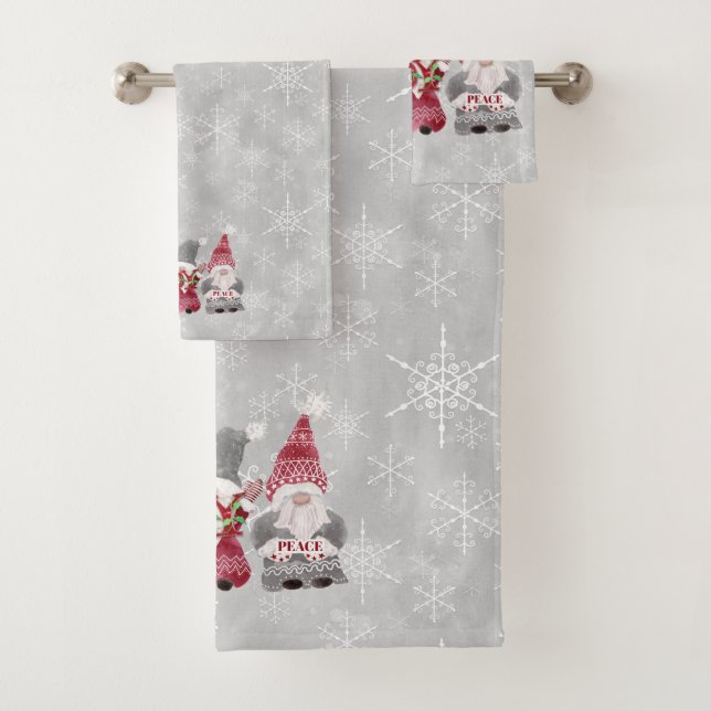 Conjunto De Toalhas Natal Gnomo Scandinavian Love Joy Peace Cinza (Insitu)
