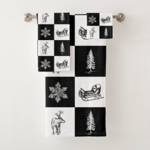 Conjunto De Toalhas Natal moderno, preto e branco
