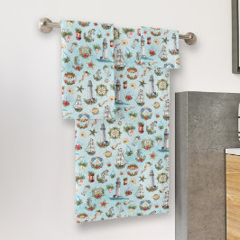 Conjunto De Toalhas Natal Náutico Faróis Costeiros Navio