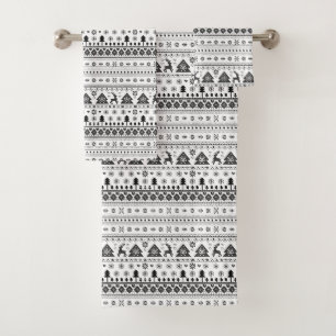 Conjunto De Toalhas Natal Nórdico Negro e Branco