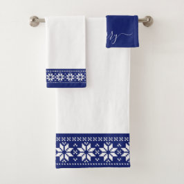 Conjunto De Toalhas Natal - Padrão Escandinavo Azul Festivo - Padrão E
