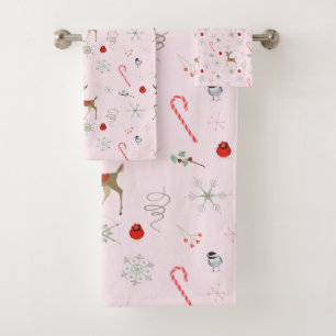 Conjunto De Toalhas Natal Reno Moderno de Meados do Século Listras de