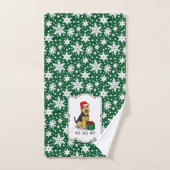 Conjunto De Toalhas Natal Santa Claus Hat Welsh Terrier Dog Cute (Toalha de mão)