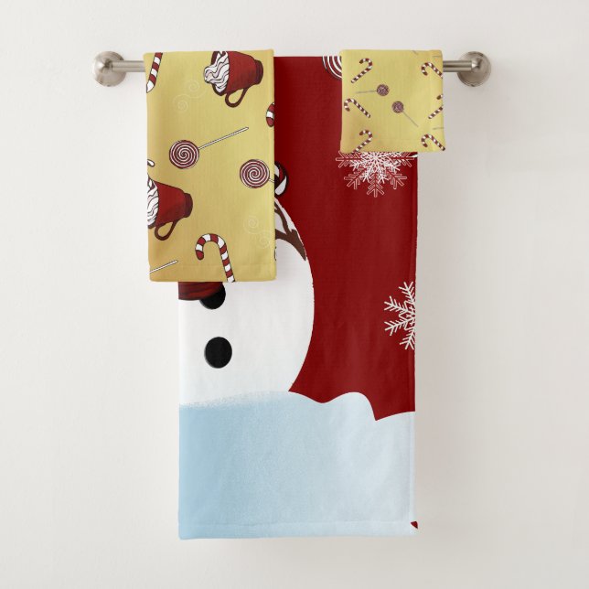 Conjunto De Toalhas Natal Snowmann chocolate quente e cana doce (Insitu)