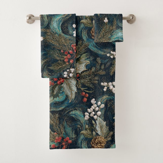 Conjunto De Toalhas Natal Vintage Elegante Brilho (Insitu)