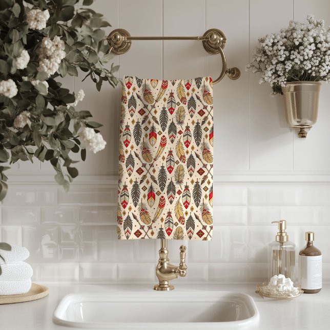 Conjunto De Toalhas Native-Inspired Bath Towel Tribal Feather Pattern (Native-Inspired Bath Towel Tribal Feather Pattern)