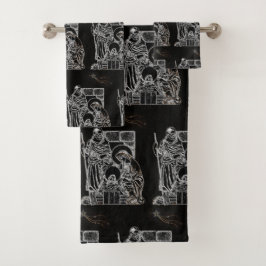 CONJUNTO DE TOALHAS NATIVIDADE BRANCA E DOURADO PRETA