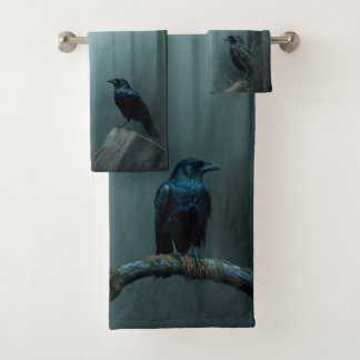 Conjunto De Toalhas Nature Foggy Forest Bird Ravens and Crows