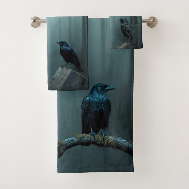 Conjunto De Toalhas Nature Foggy Forest Bird Ravens and Crows (Insitu)