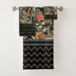 Conjunto De Toalhas Natureza Pássaros Vermelhos, Pretos, Cinzas