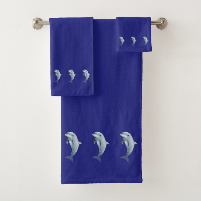 Conjunto De Toalhas Nautical, Elegant, Dolphins on Navy Blue (Insitu)