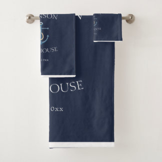 Conjunto De Toalhas Nautical Navy Blue White Coastal Family Name