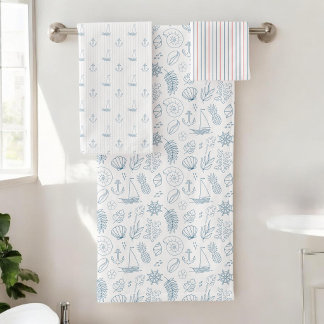 Conjunto De Toalhas Nautical Sailboat Anchor Coastal Bath Towel Set