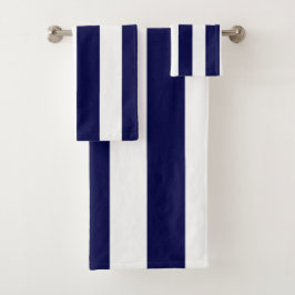 Conjunto De Toalhas Nautical Stripes Navy Blue and White 