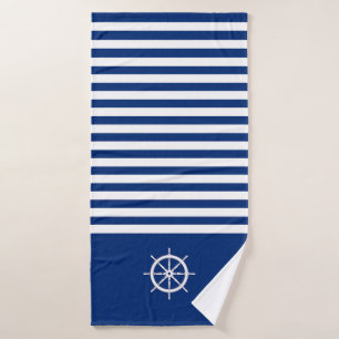 Conjunto De Toalhas Náuticas+Barras Azul+Branco