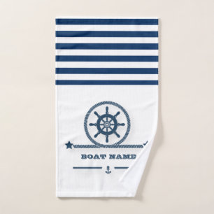 Conjunto De Toalhas Náutico, Âncora, Corda Listras Azul Marinho