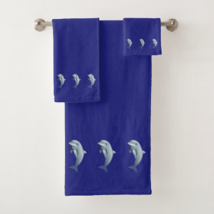 Conjunto De Toalhas Náutico, Elegante, Golfinhos em Azul Marinho
