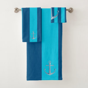 Conjunto De Toalhas Náutico Personalizar Marinho de Âncora do Nome do