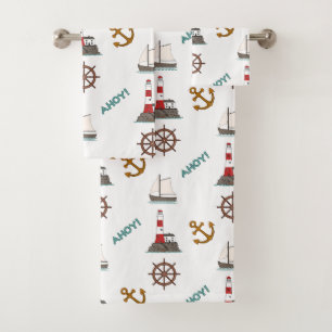 Conjunto De Toalhas Navegação - Cor Ilustrativa do Padrão em Branco