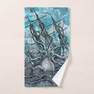 Conjunto De Toalhas Navio gigante Octopus Blue Sea Monster