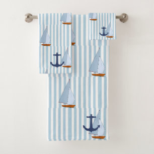 Conjunto De Toalhas Navio Navegador Náutico Marinho, White e Blue Str