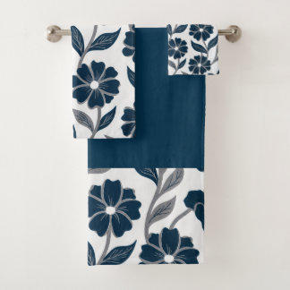Conjunto De Toalhas navy blue flowers modern decorative bathroom 