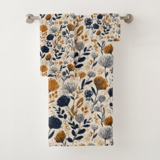 Conjunto De Toalhas Navy & Ochre Botanical Towel