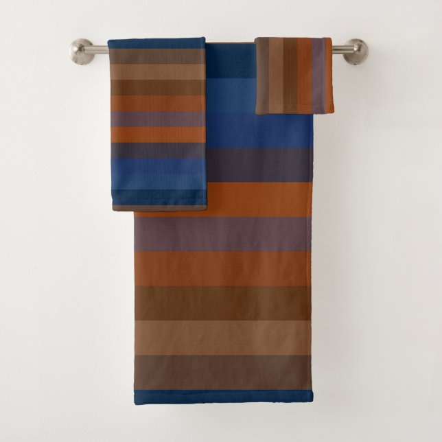 Conjunto De Toalhas Navy & Rust Vertical Stripes (Insitu)