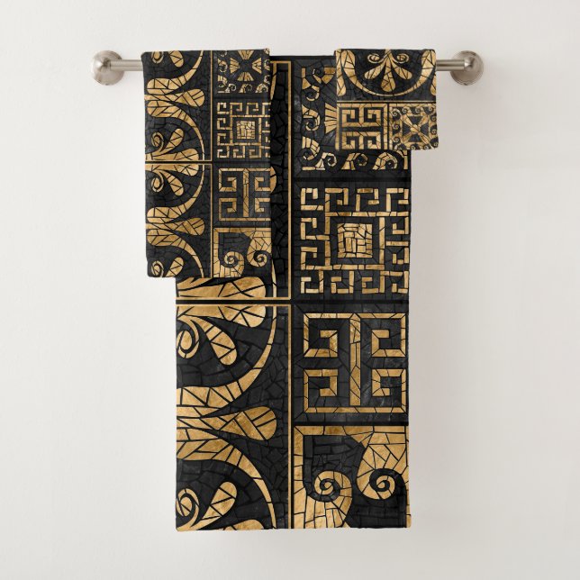 Conjunto De Toalhas Negro e ouro de Mata do Azulejo quebrado grego (Insitu)