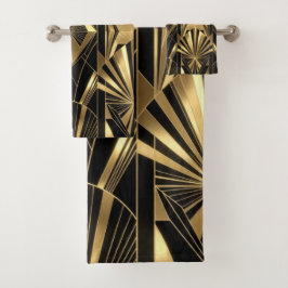 Conjunto De Toalhas Neo Art Deco Black Gold Geometric Gatsby 