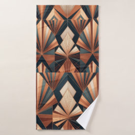 Conjunto De Toalhas Neo Art Deco Teal Copper Geometric Sunburst