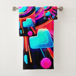 Conjunto De Toalhas Neon Burst: Abstrato Energy