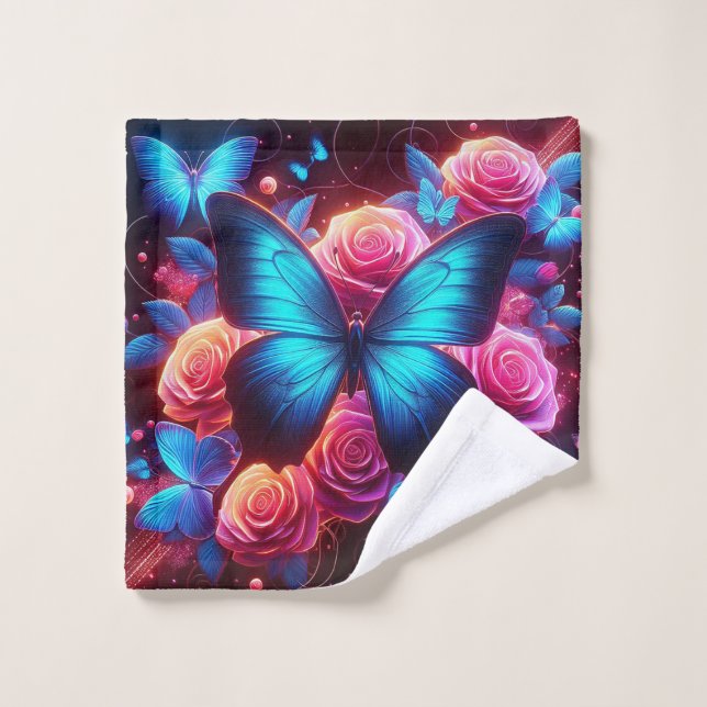 Conjunto De Toalhas Neon Butterfly & Rosas (Pano de lavar)