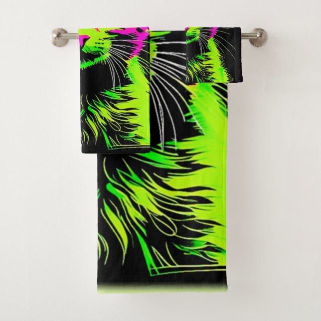 Conjunto De Toalhas Neon Cat Portrait (Insitu)