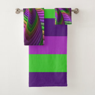 Conjunto De Toalhas Neon Colors Flash - Padrão Fractal Colorido
