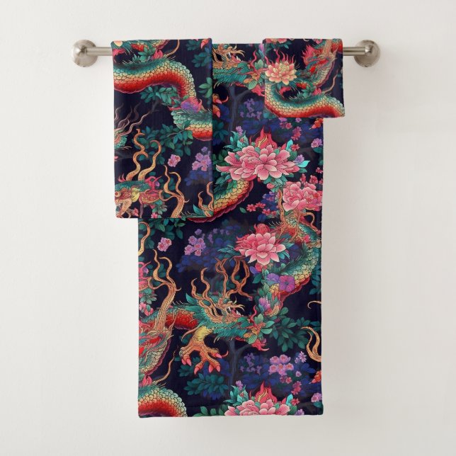 Conjunto De Toalhas Neon Dragon e Flowers (Insitu)