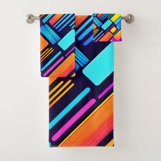 Conjunto De Toalhas Neon Geométrico Abstrato (Insitu)